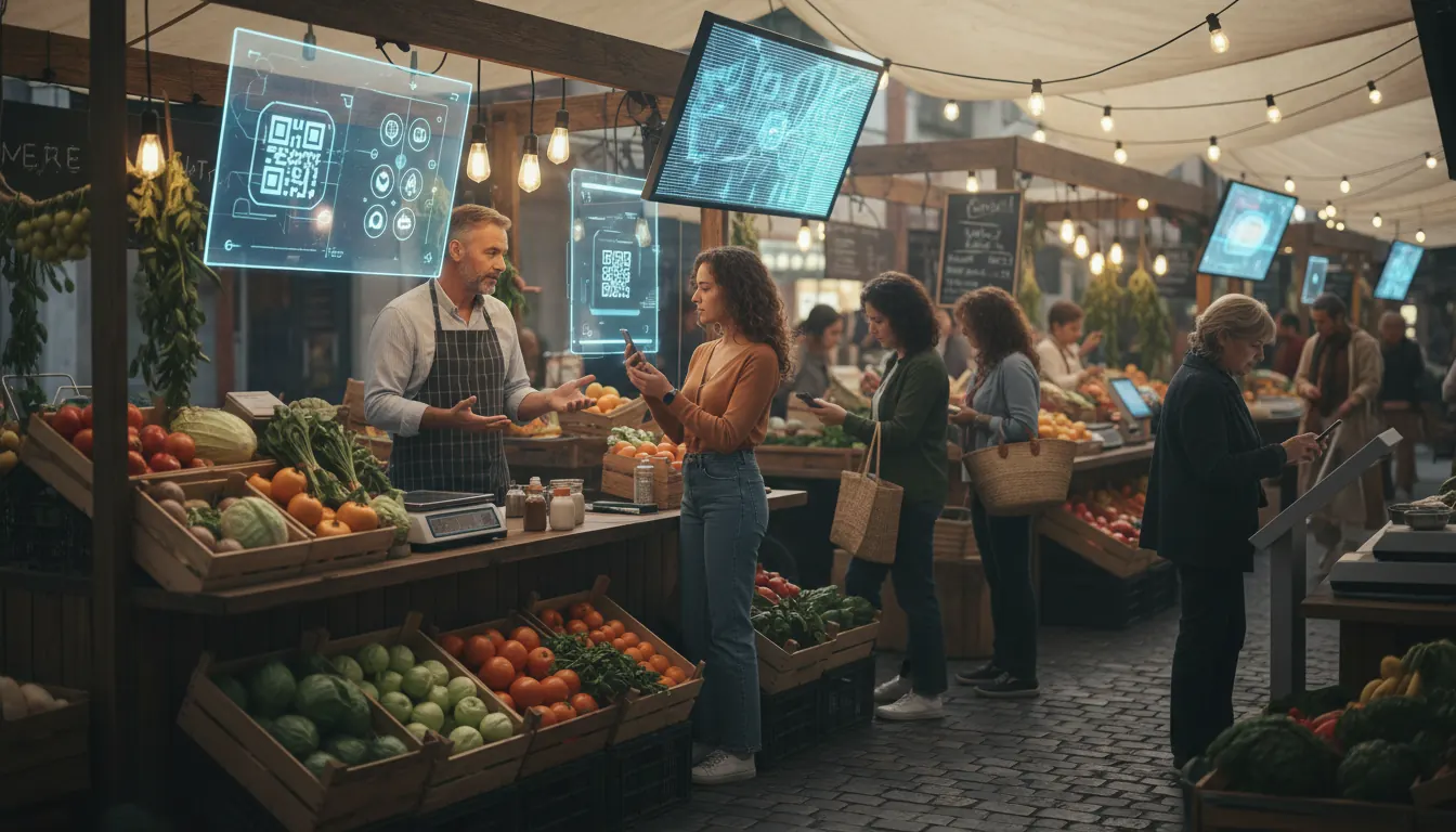 Mercat tradicional integrant tecnologia i serveis digitals moderns