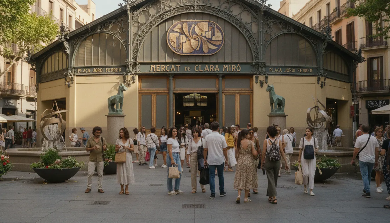 Entrada principal del Mercat de Sant Gervasi a la plaça Joaquim Folguera