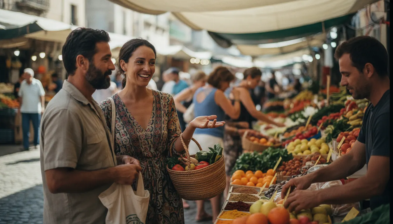 Clients conversant amb paradistes al Mercat de Sant Gervasi